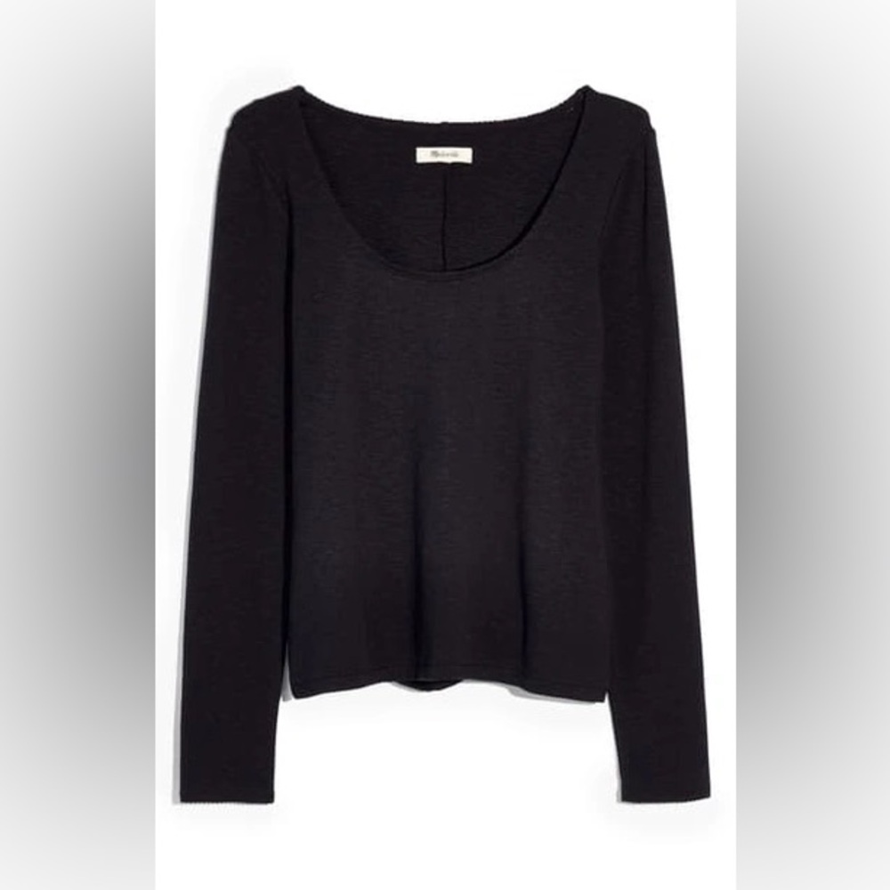 Madewell Black Scoopneck Long Sleeve Baby Tee Top size XS EUC